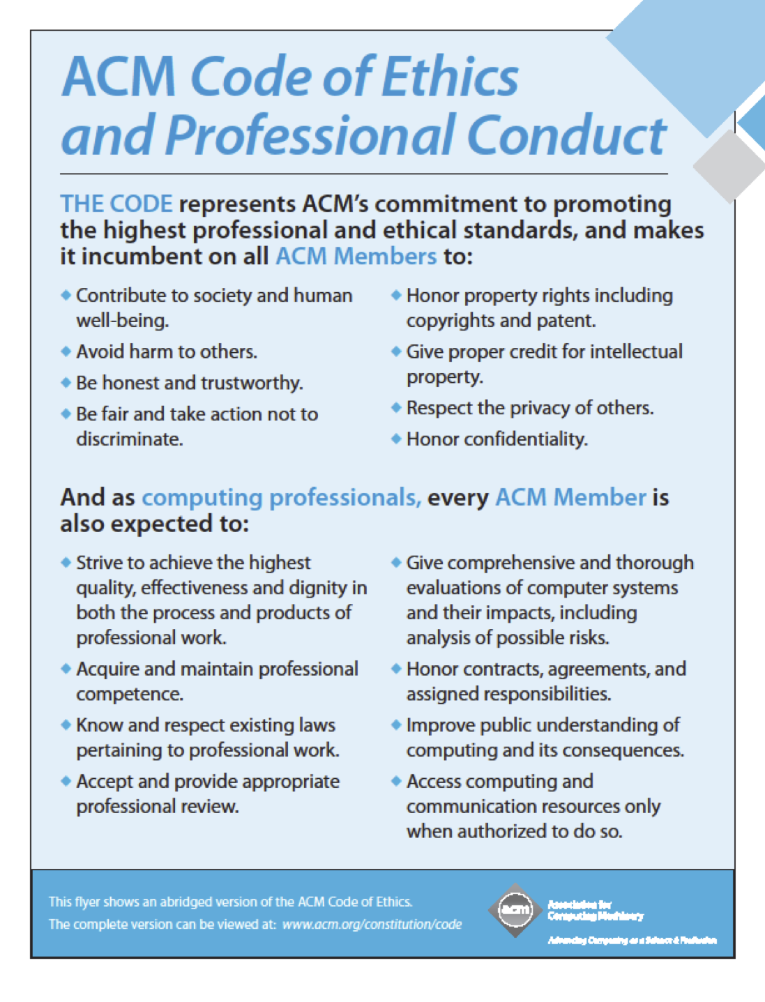 ACM Code of Ethics flyer
