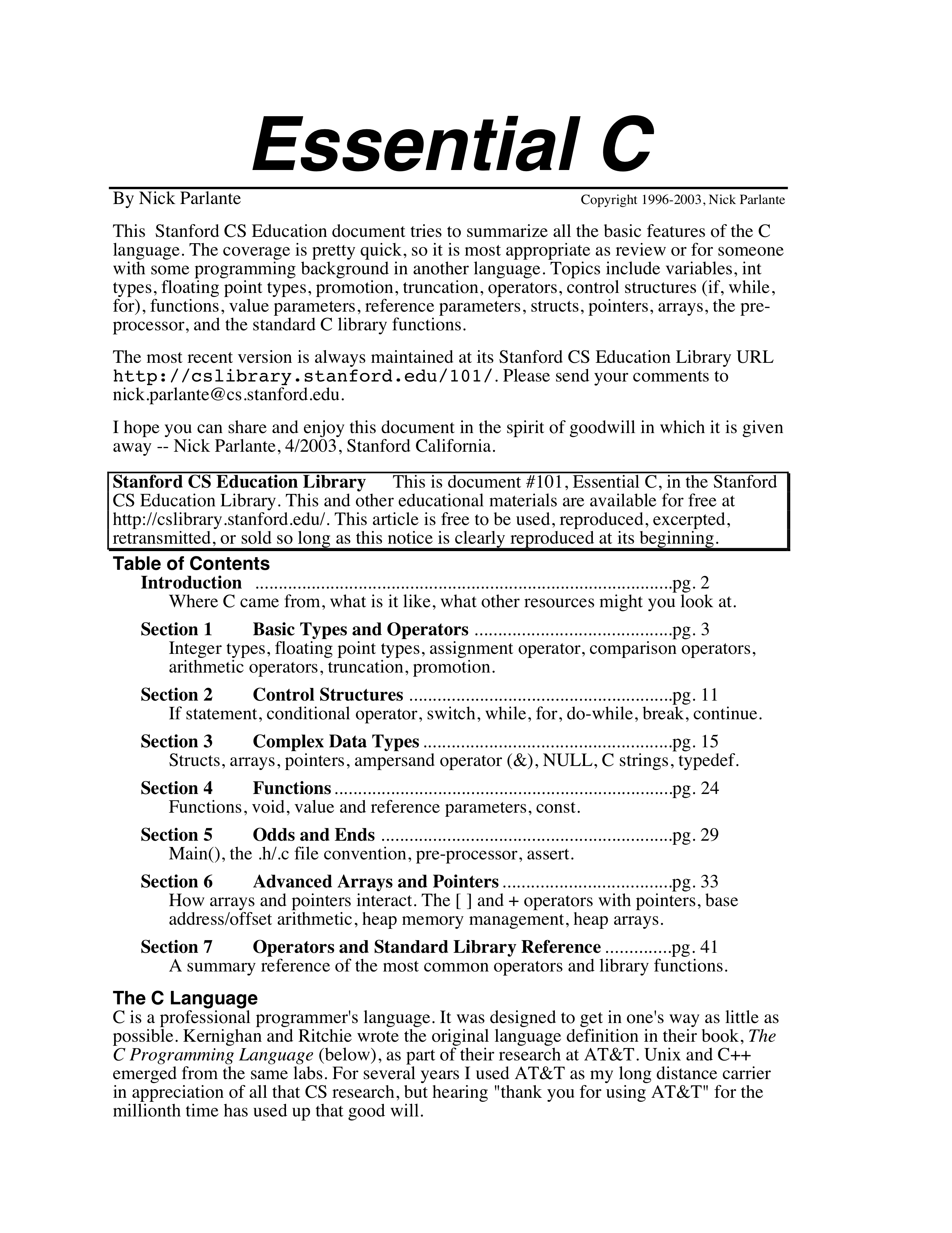 First page of Essential C